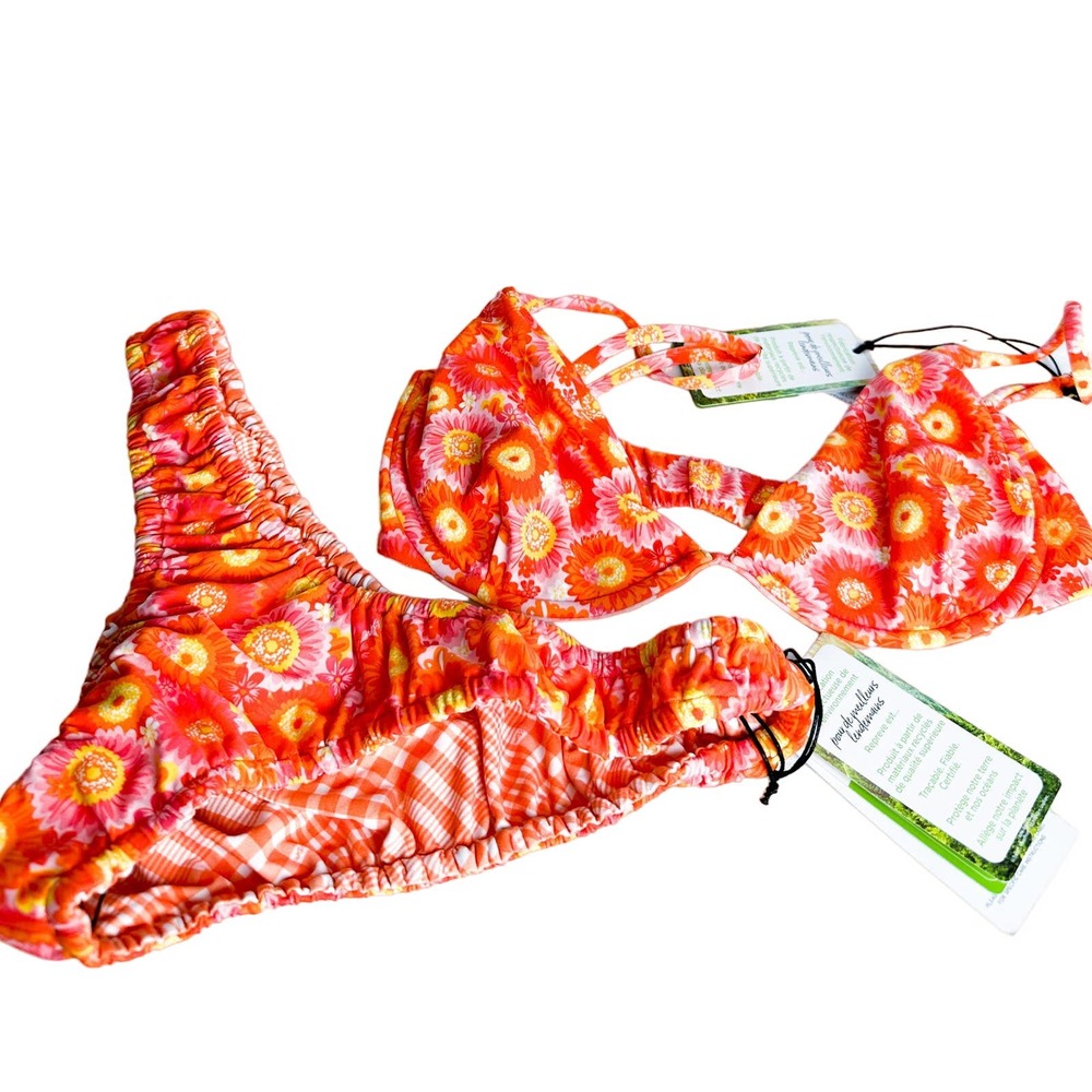 NWT VDM Swim Reversible Bikini in Gingham/Retro Daisy